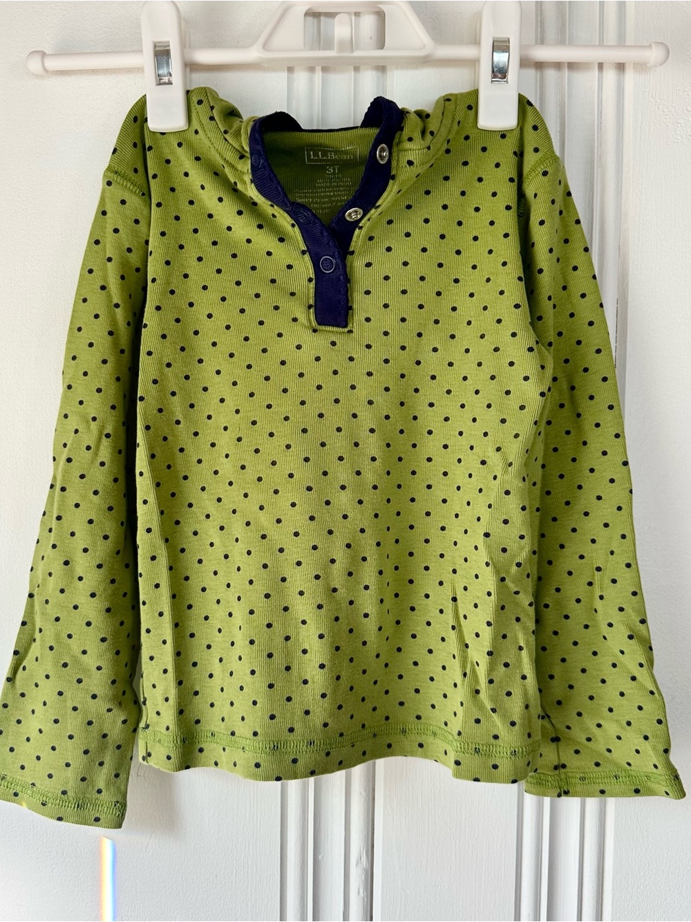 L.L.Bean Kid’s Lime Green & Navy Polka Dot Henley - 3T